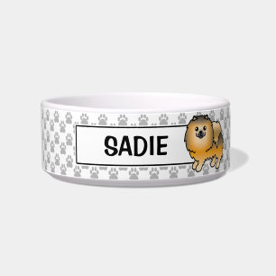 Orange Sable Pomeranian And Custom Dog's Name Bowl