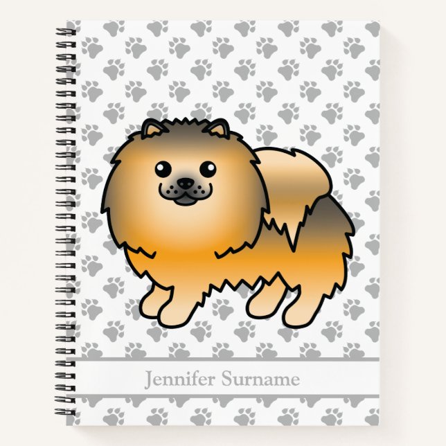 Orange Sable Pomeranian Cartoon Dog & Custom Text Notebook (Front)