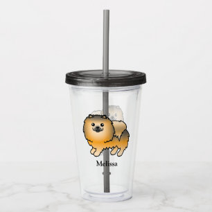 Orange Sable Pomeranian Cute Cartoon Dog & Name Acrylic Tumbler