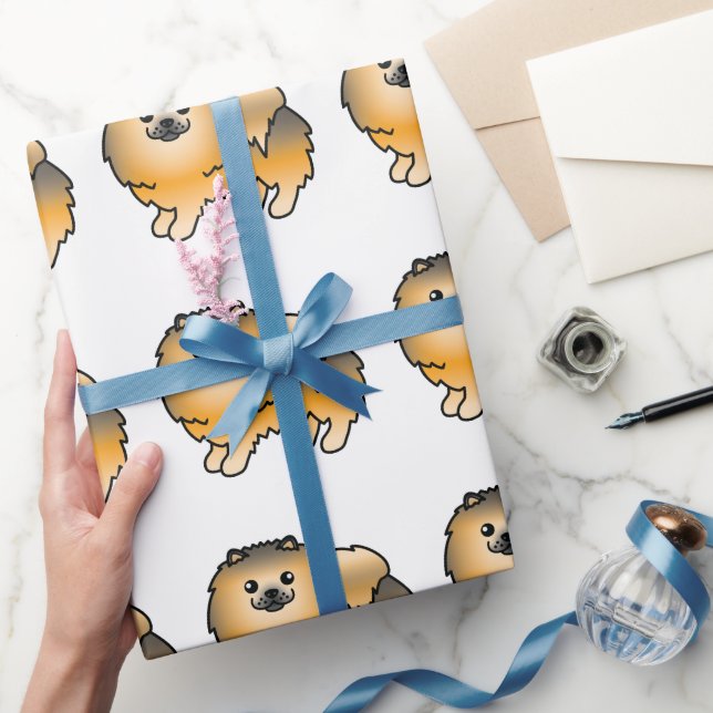 Orange Sable Pomeranian Cute Cartoon Dog Pattern Wrapping Paper (Gifting)