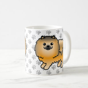 Orange Sable Pomeranian Cute Cartoon Dog & Paws Coffee Mug