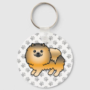 Orange Sable Pomeranian Cute Cartoon Dog & Paws Key Ring