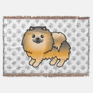 Orange Sable Pomeranian Cute Cartoon Dog & Paws Throw Blanket