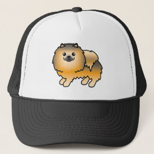 Orange Sable Pomeranian Dog Cartoon Illustration Trucker Hat