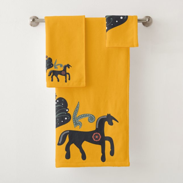 Orange Saffron and Scandinavian Pattern Bath Towel Set (Insitu)