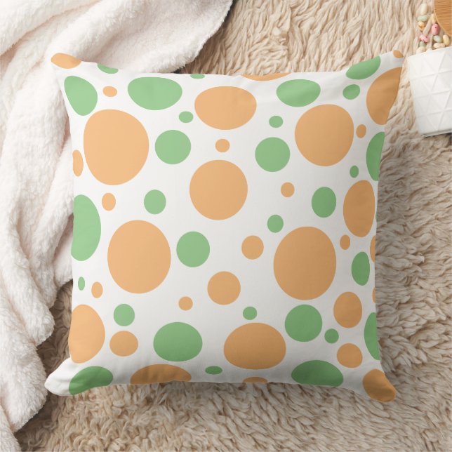 Orange Sage Green Polka Dots Cushion (Blanket)
