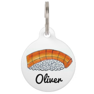 Orange Salmon Nigiri Raw Fish Sushi Japanese Food Pet Tag