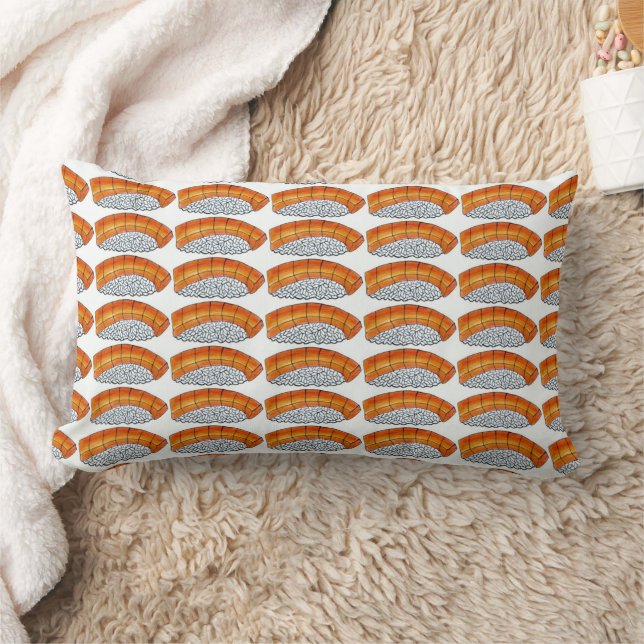 Orange Salmon Nigiri Sushi Japanese Food Japan Lumbar Cushion (Blanket)