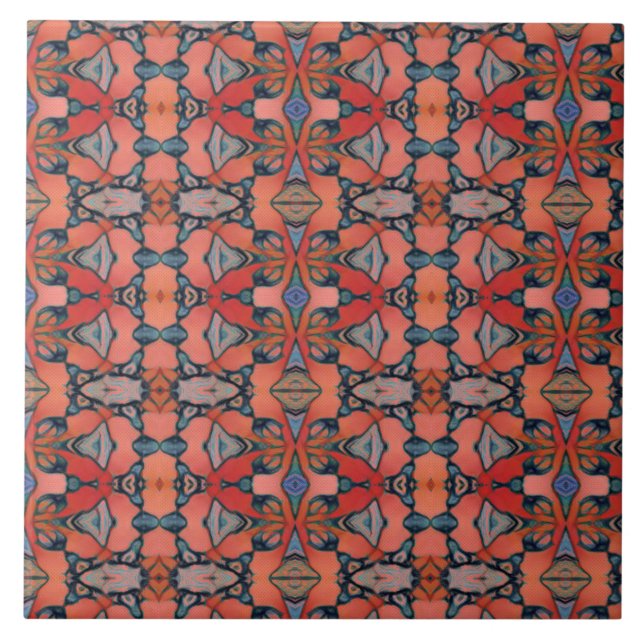 Orange salmon red pink geometric  ceramic tile (Front)