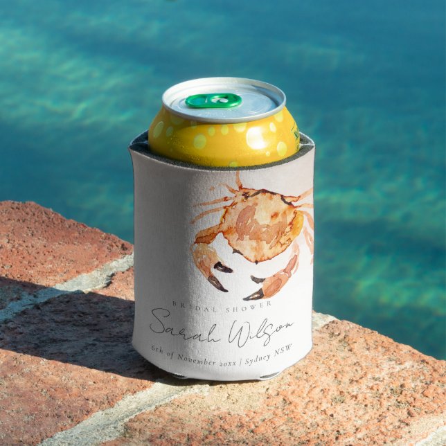 Orange Sand Coastal Crab Nautical Bridal Shower Can Cooler (In Situ Pool)