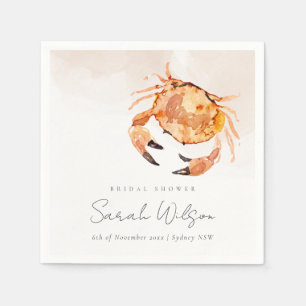 Orange Sand Coastal Crab Nautical Bridal Shower Napkin