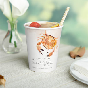 Orange Sand Coastal Crab Nautical Bridal Shower Paper Cups