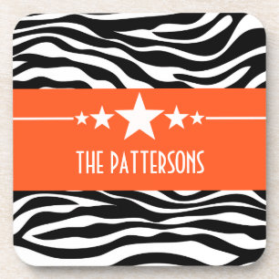 Orange Sassy Star Zebra Coaster Set