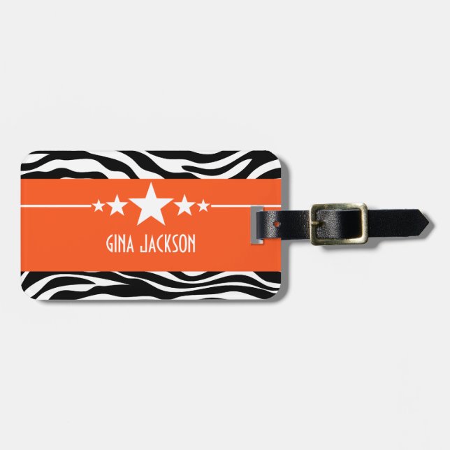 Orange Sassy Star Zebra Luggage Tag (Front Horizontal)
