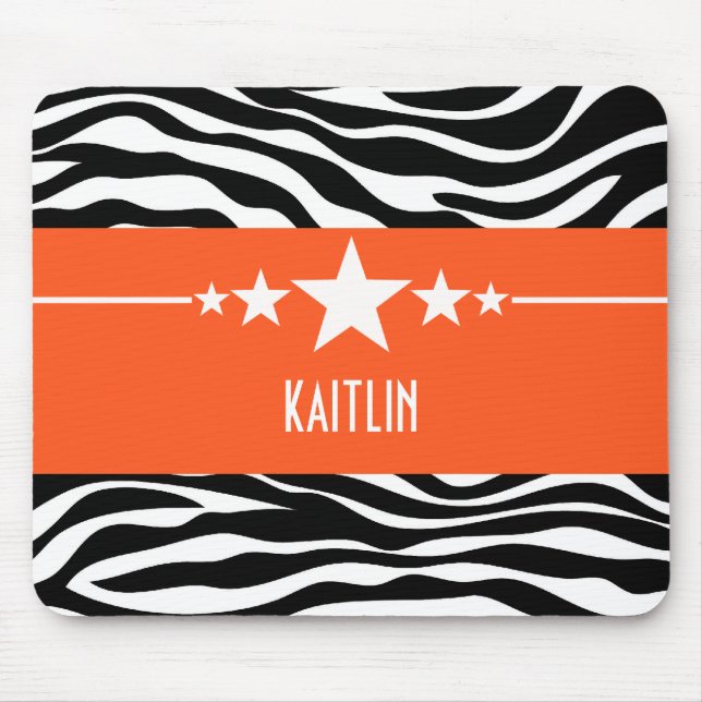 Orange Sassy Star Zebra Mousepad (Front)