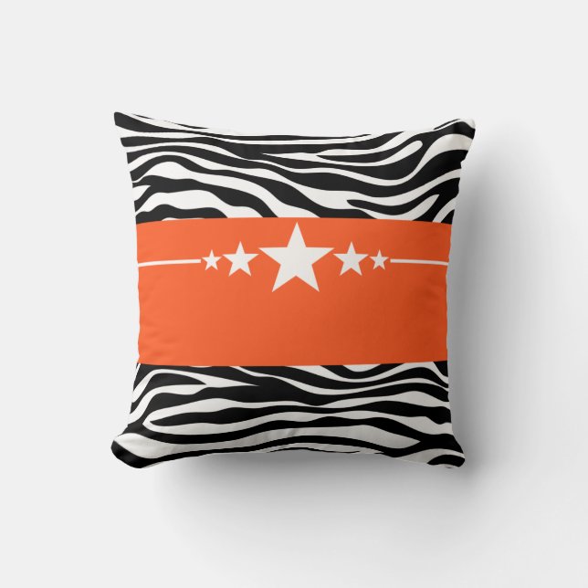 Orange Sassy Star Zebra Pillow (Front)