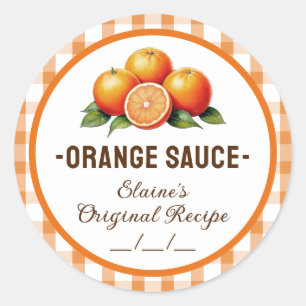 Orange sauce label with chequered design