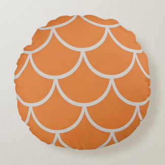 Orange scallop fabric Fish scale fabric Mermaid sc Round Cushion