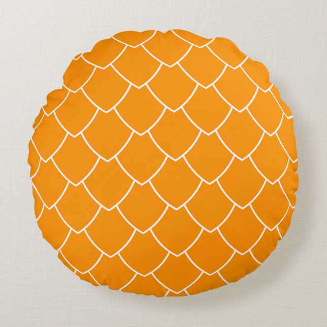 🧡 Orange Scallop Fabric printed Round Cushion (Front)