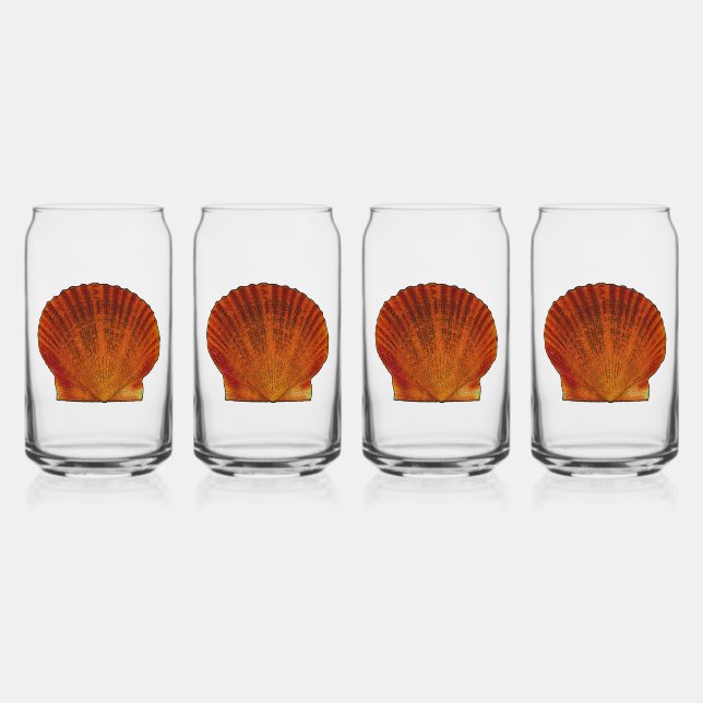 Orange Scallop Shell Seashell Can Glass (Front)