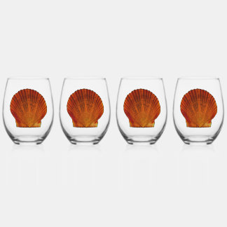 Orange Scallop Shell Seashell Stemless Wine Glass