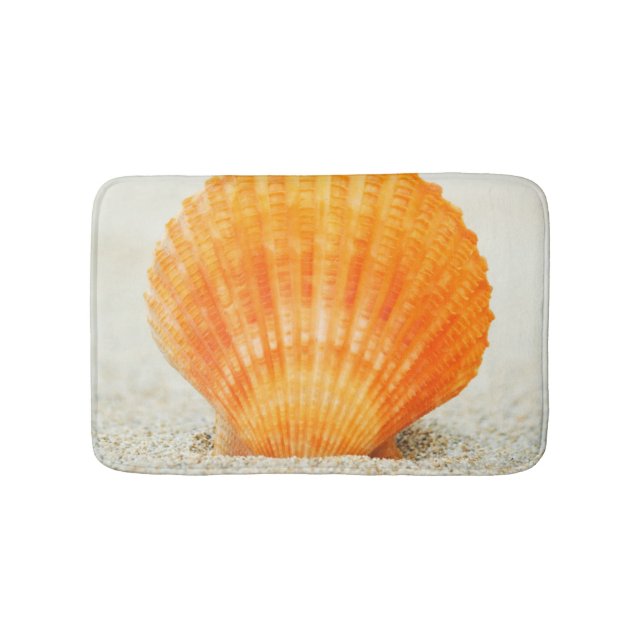 Orange Scallop Shell Standing Upright In Sand Bath Mat (Front)