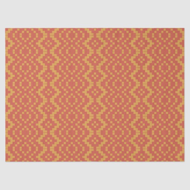 Orange Scarlet Tribal Ethnic Egyptian Basket Weave Tissue Paper (Front)