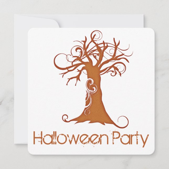 Orange Scary Halloween Tree Party Invitation 1 (Front)