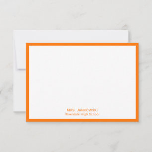 Orange School Colours Teacher Thank You Note Cards