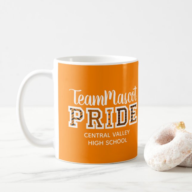 Orange School Pride Mascot Name Coffee Mug (With Donut)