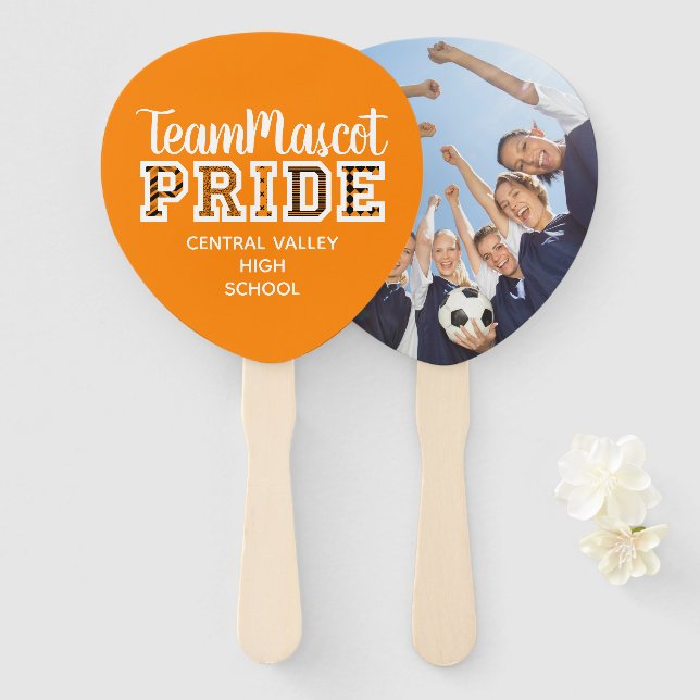 Orange School Pride Mascot Name Hand Fan (Front and Back)