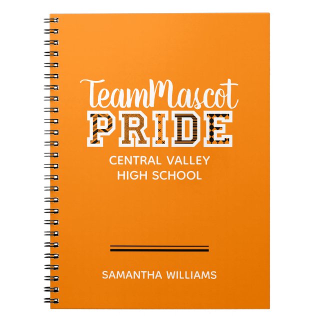 Orange School Pride Mascot Name Notebook (Front)