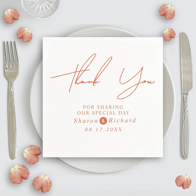 Orange script calligraphy Thank You fall wedding Napkin (Creator Uploaded)