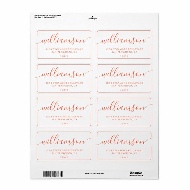 Orange Script Family Return Address (Full Sheet)