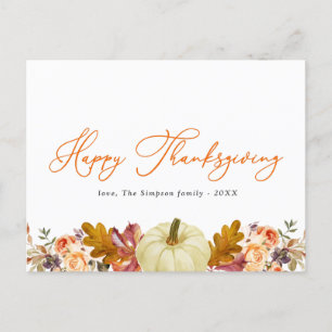 orange script happy thanksgiving greeting holiday postcard