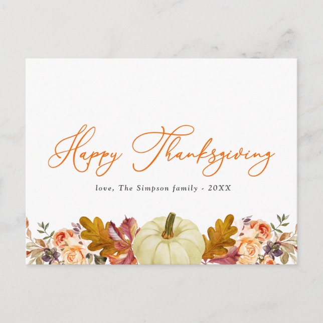 orange script happy thanksgiving greeting holiday postcard (Front)