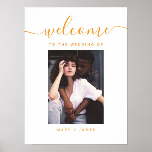 Orange Script Photo Wedding Welcome Sign