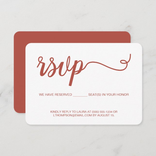 Orange Script RSVP without mailing Reserved Seat (Front/Back)