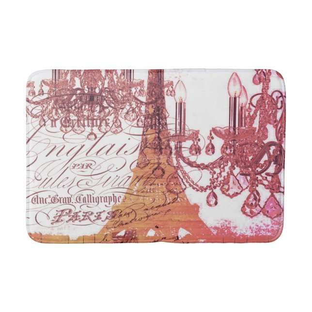 orange scripts chandelier paris eiffel tower bath mat (Front)