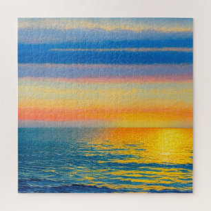 Orange Sea Sunset Jigsaw Puzzle
