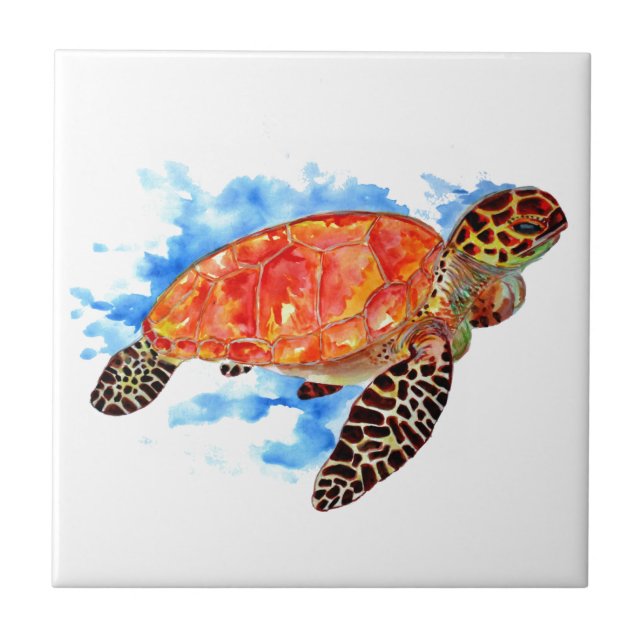 Orange Sea Turtle Ceramic Tile (Front)