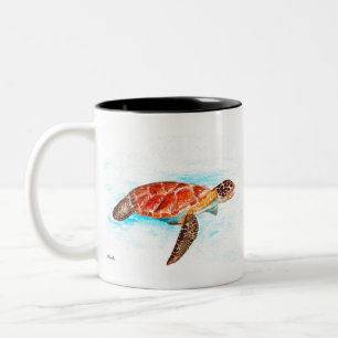 Orange sea turtle reptile sea watercolor Two-Tone coffee mug