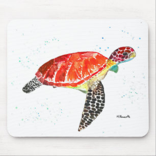 Orange sea turtle watercolor coastal tropical mouse pad