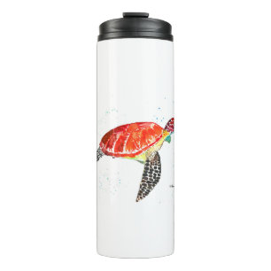Orange sea turtle watercolor coastal tropical thermal tumbler