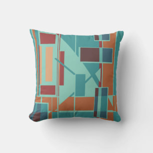 Orange Seafoam Turquoise Burgundy Geometric Design Cushion