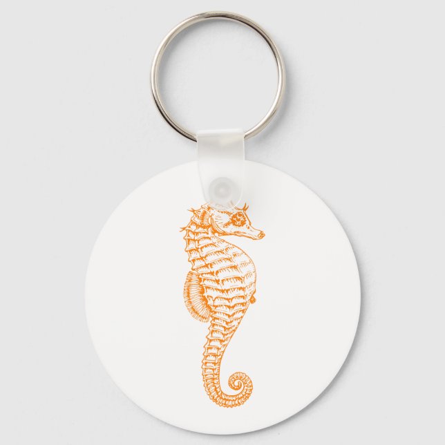 Orange Seahorse Button Keychain (Front)