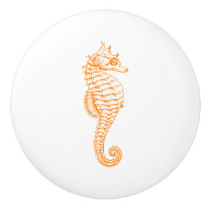Orange Seahorse Ceramic Knob