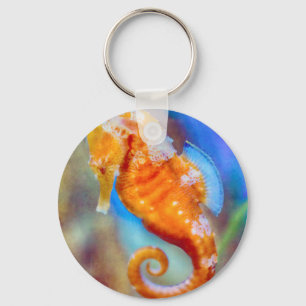 Orange Seahorse delight Key Ring