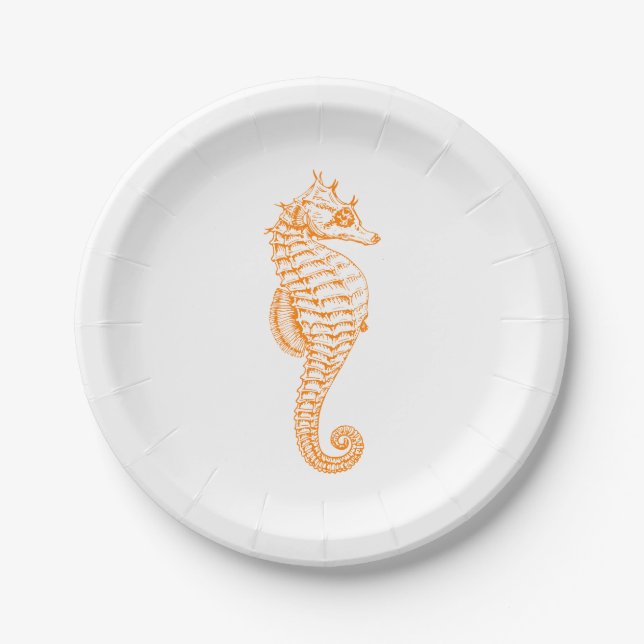 Orange Seahorse Paper Plate (Front)
