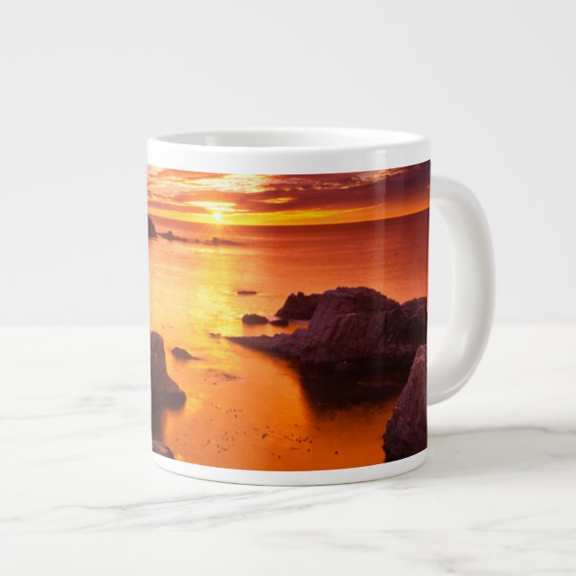 Orange seascape, sunset, California Large Coffee Mug (Front Right)